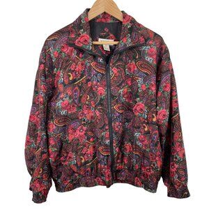 Selene Sport Windbreaker Lined Full Zip Womens Size Small Silk Floral & Paisley